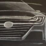 White chalk sketch of modern car.