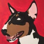 Stylised painting of a bull terrier.