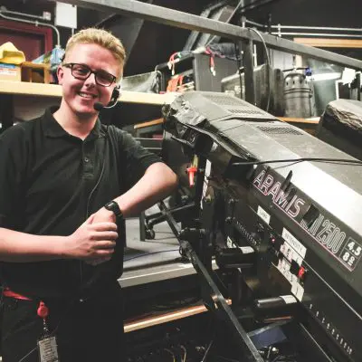 college graduate with huge light