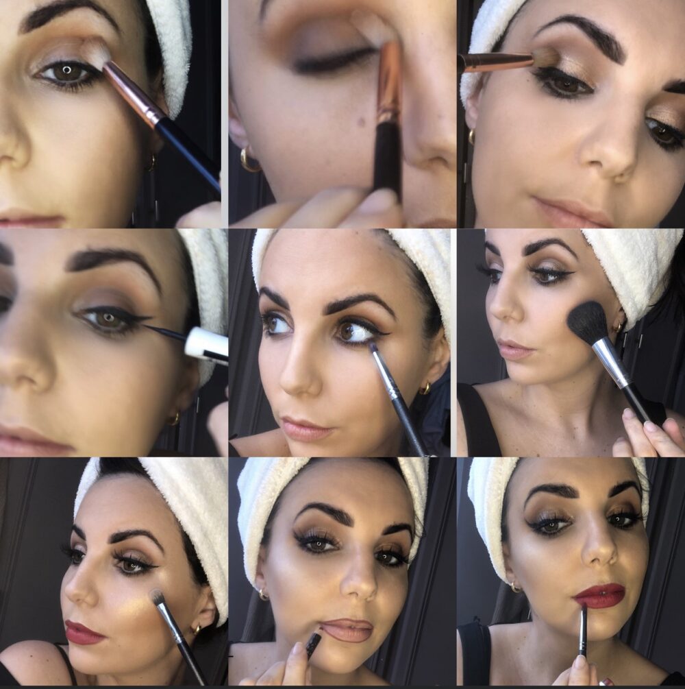Tutor applying make up on face