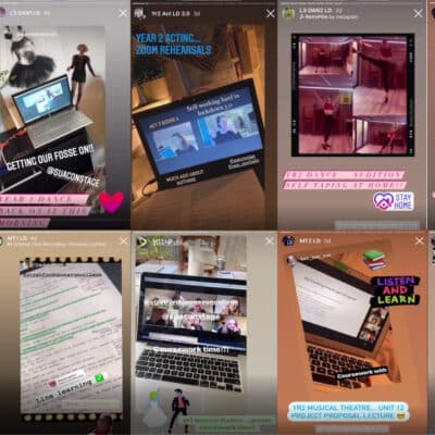 Screenshots of students working from home