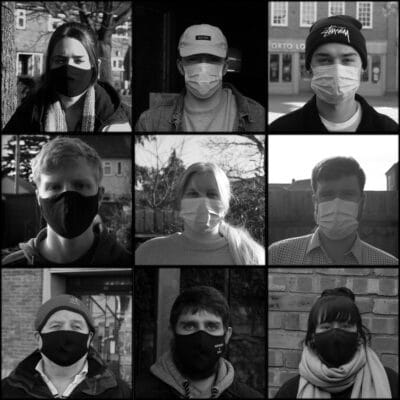 9 people wearing masks