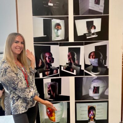 Eleanor displaying her work at stratford-upon-avon