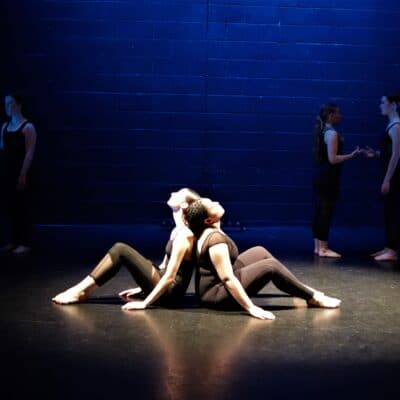 Students in blue spotlight by performing arts students at Stratford-upon-avon College