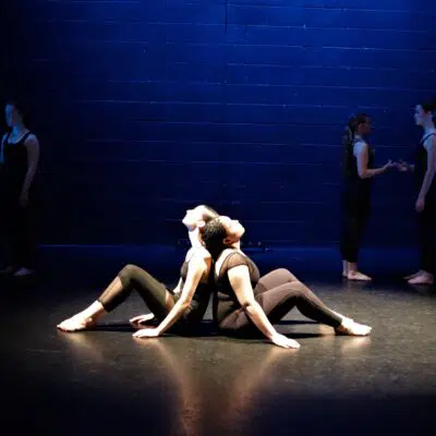 Students in blue spotlight by performing arts students at Stratford-upon-avon College