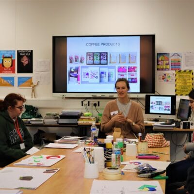 Emily with the students