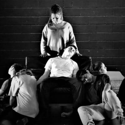 Cast on sofa