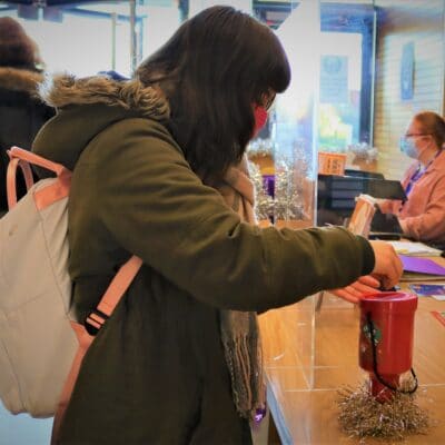 Student donating