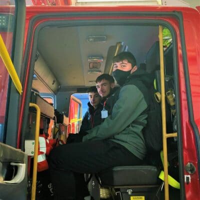Students in fire engine