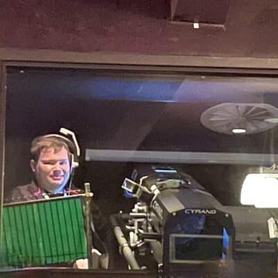 Oli Boot in tech box at Hippodrome