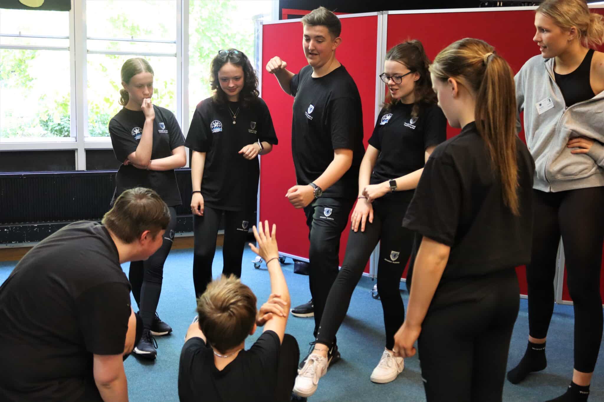 students in a freeze frame