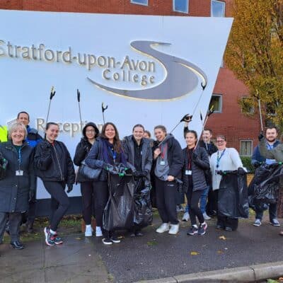 students from peforming arts and foundation learning students before litterpick