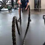 Stratford-upon-Avon College student uses training ropes.