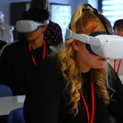 Health & Social Care students in VR headsets