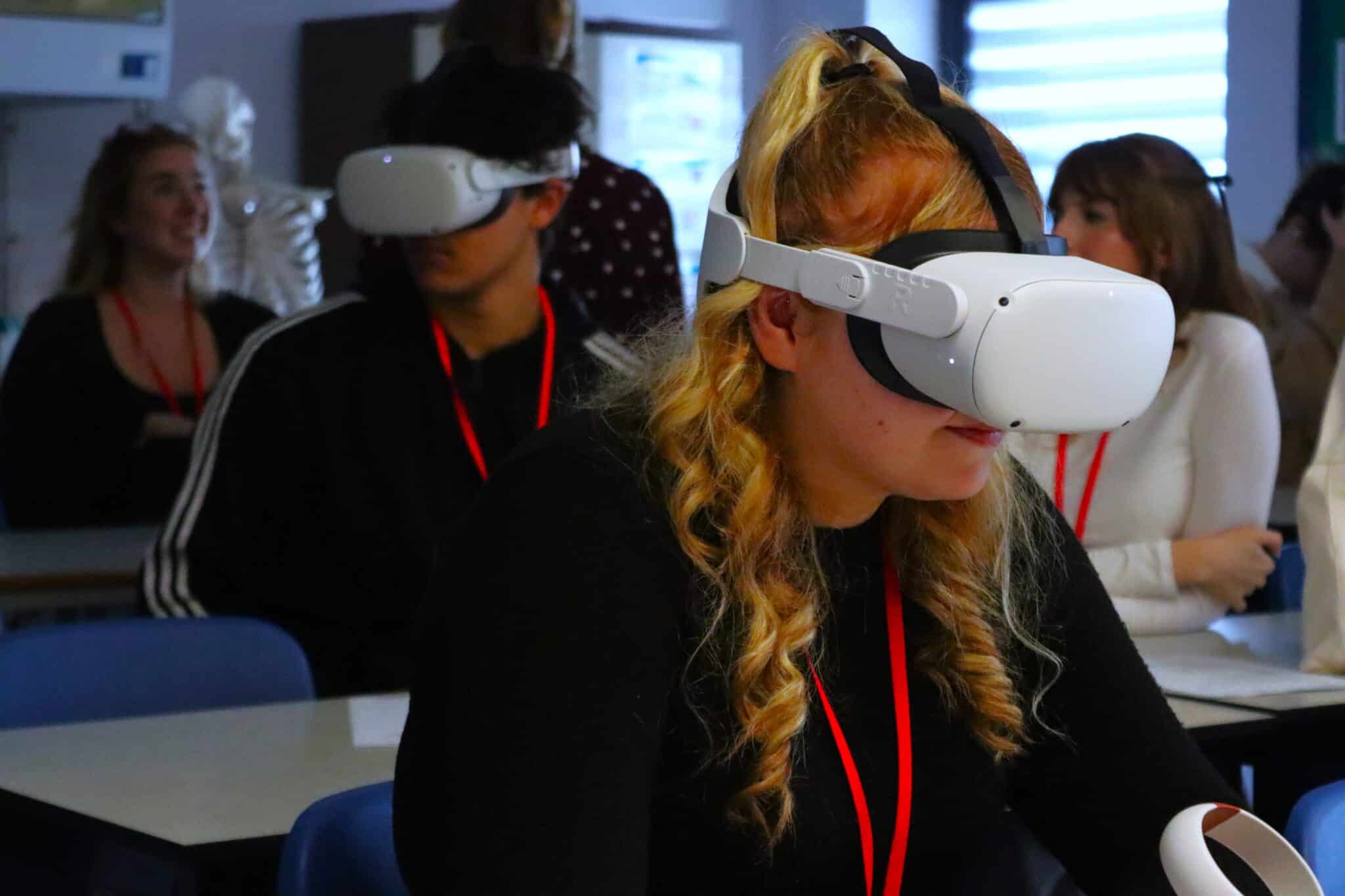 Health & Social Care students in VR headsets