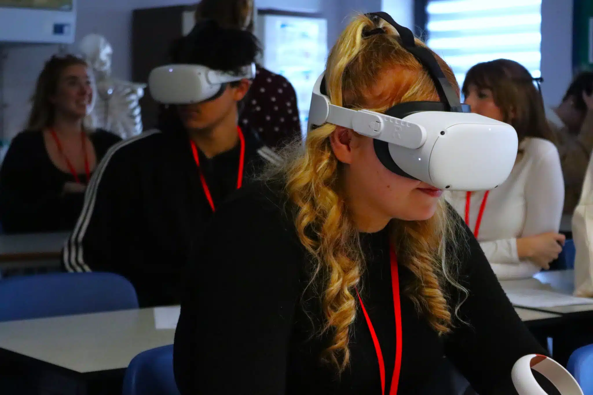 Health & Social Care students in VR headsets