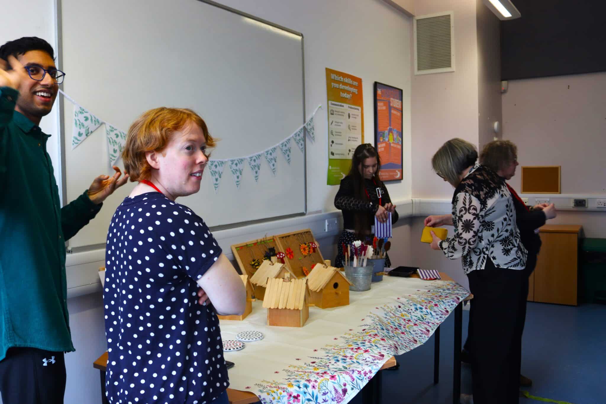 students selling easter items