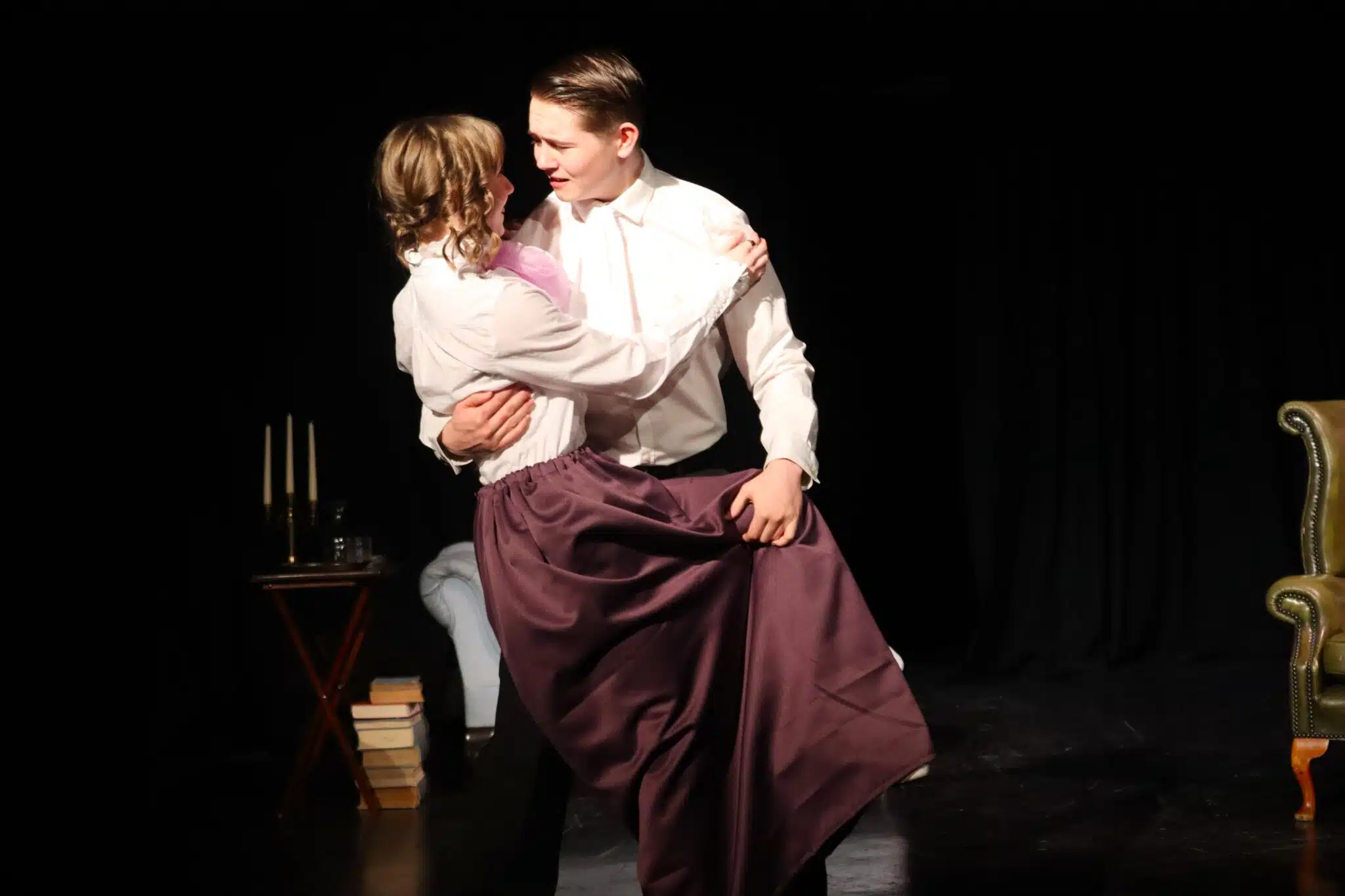 acting department students on stage - couple