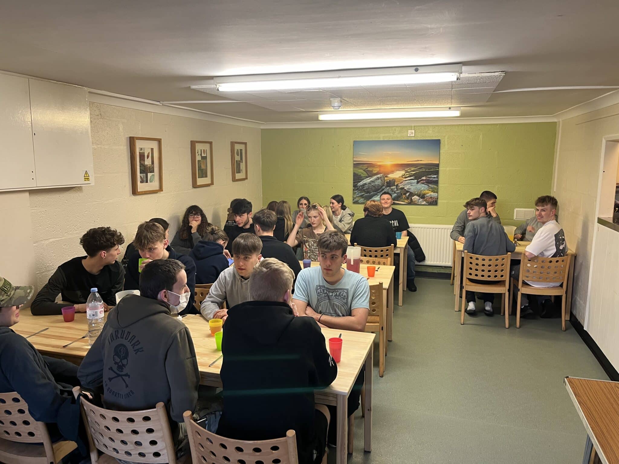 UPS students take part in Peak District challenge - students in restaurant