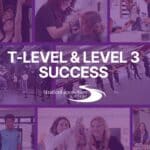 Purple graphic with photos and 'T-LEVLE AND LEVEL 3 SUCCESS' ON IT