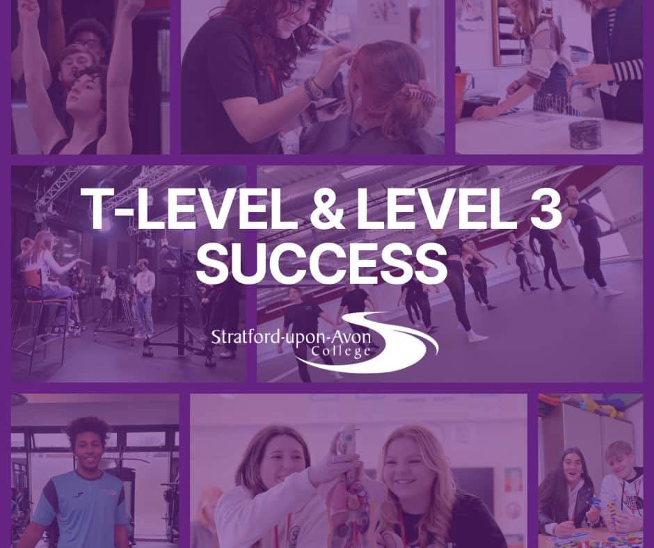 Purple graphic with photos and 'T-LEVLE AND LEVEL 3 SUCCESS' ON IT