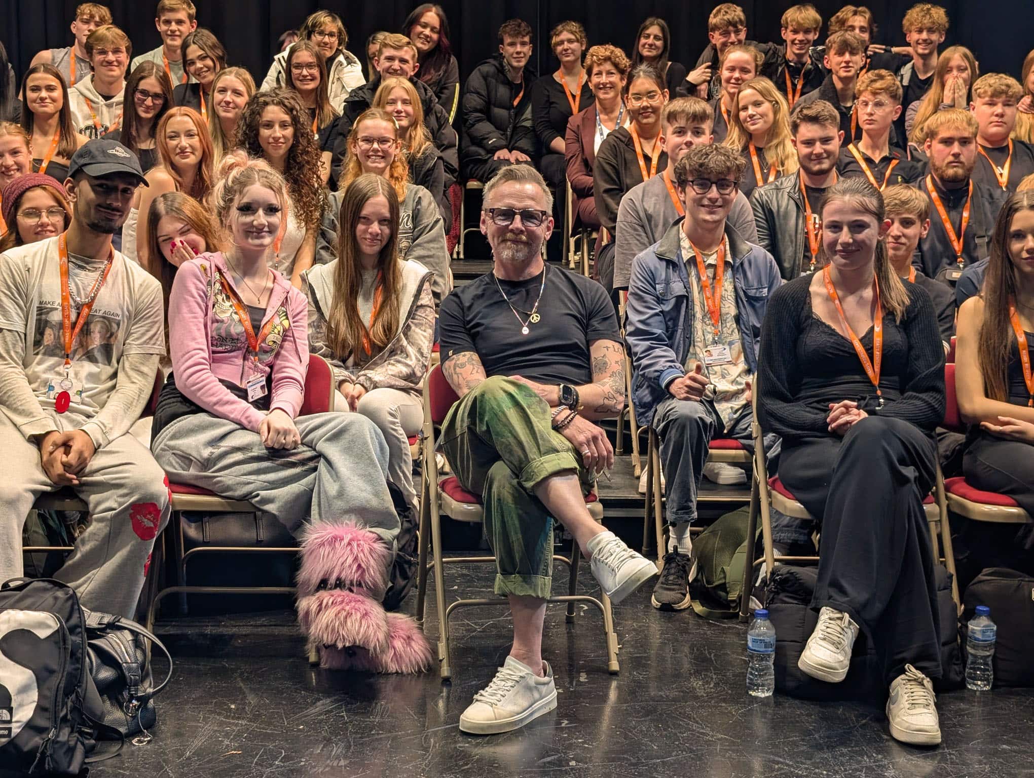 simon pegg sitting in the audience of students
