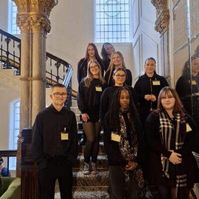 students on staircase