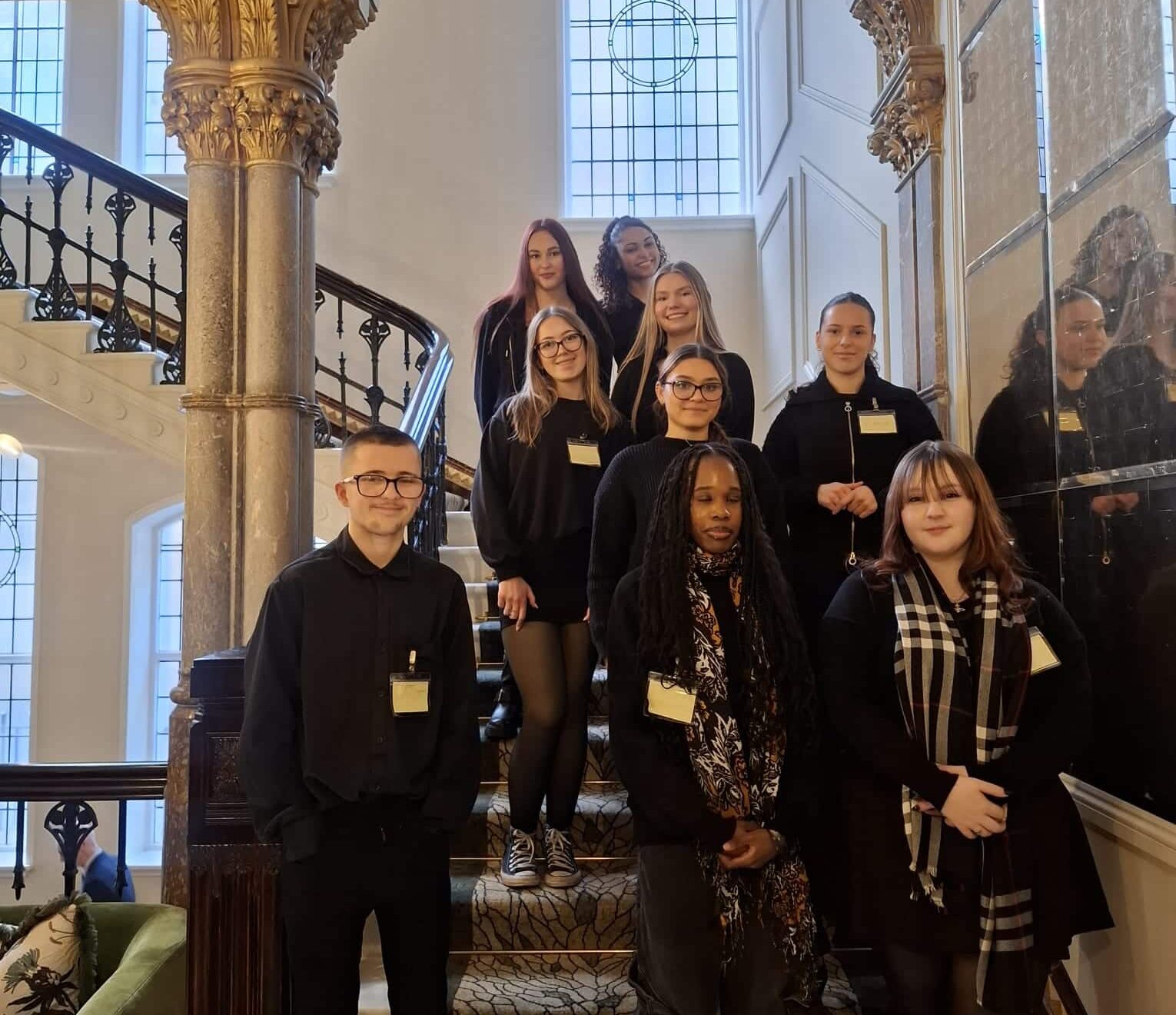 students on staircase