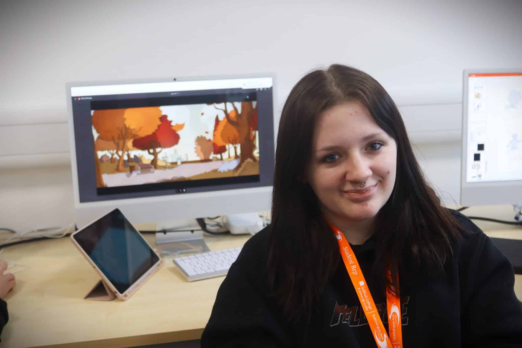 student sat in front of computer screen