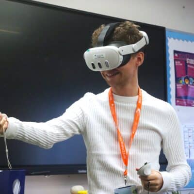 student wearing headset