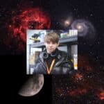 students face on backdrop of photos of stars